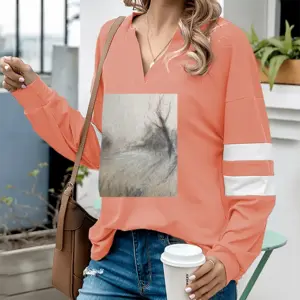 Women Bare Tree V-neck Loose Sweatshirt