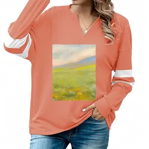 Women Flower Field V-neck Loose Sweatshirt