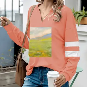 Women Flower Field V-neck Loose Sweatshirt