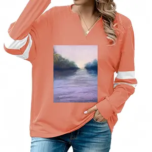 Women Autumn Leaves V-neck Loose Sweatshirt