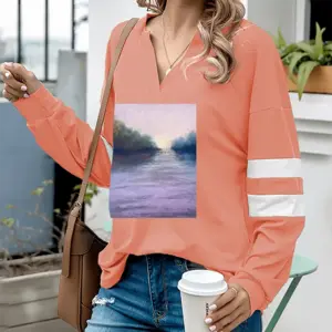 Women Autumn Leaves V-neck Loose Sweatshirt