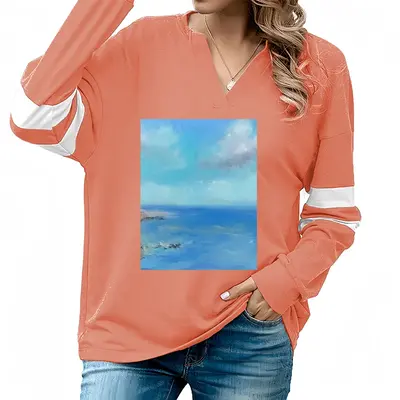 Women Cliffside Beach V-neck Loose Sweatshirt