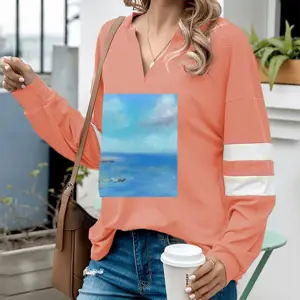 Women Cliffside Beach V-neck Loose Sweatshirt