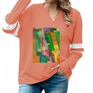 Women Mixing V-neck Loose Sweatshirt