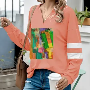 Women Mixing V-neck Loose Sweatshirt