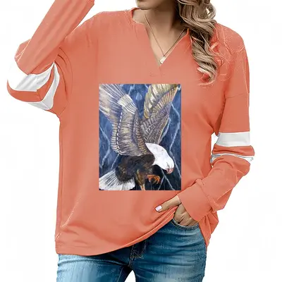 Women Eagle Scratch V-neck Loose Sweatshirt