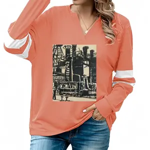 Women Gas Works V-neck Loose Sweatshirt