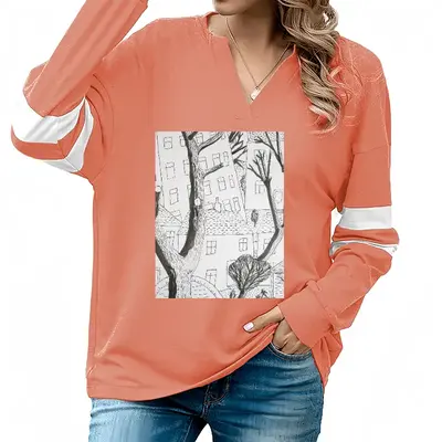 Women Trees V-neck Loose Sweatshirt