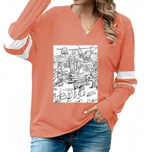 Women Battleground V-neck Loose Sweatshirt