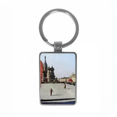 Lady In Red Square Square Keychain