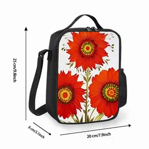 Three Red Flowers Square Thermal Insulation Meal Bag