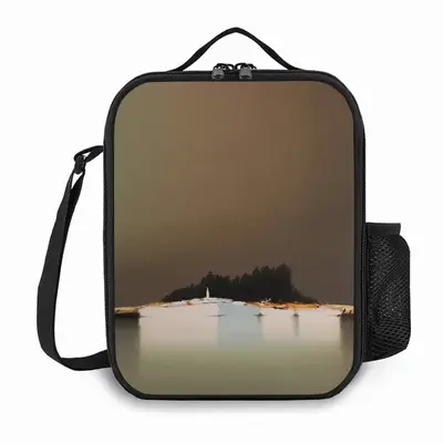 Lagoon With 2 Boats And Trees In Taupe And Green Light Square Thermal Insulation Meal Bag