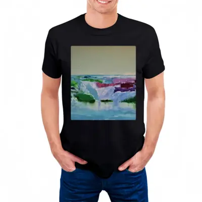 Men Water Falling Cotton Crew Neck T-Shirt