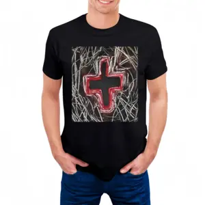 Men Black Cross Cotton Crew Neck T-Shirt