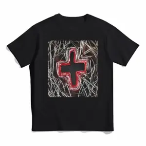 Men Black Cross Cotton Crew Neck T-Shirt