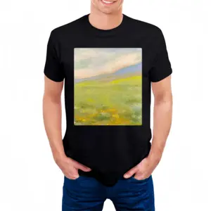 Men Flower Field Cotton Crew Neck T-Shirt