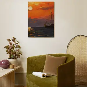 Beautiful Sunset On The Sea Canvas Decorative Painting (Multi-Size, Vertical)