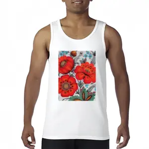 Men Poppy Flowers Cotton Sleeveless Vest