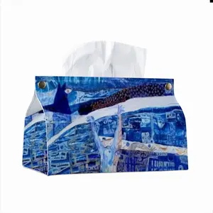 True Blue Leather Tissue Box