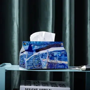 True Blue Leather Tissue Box