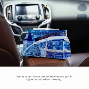 True Blue Leather Tissue Box