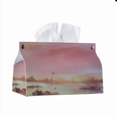 The Boat And Sunset Leather Tissue Box