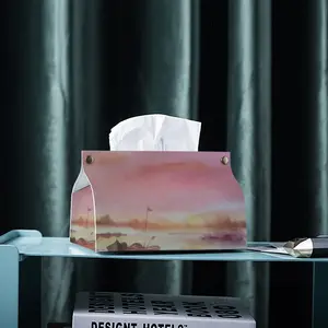 The Boat And Sunset Leather Tissue Box