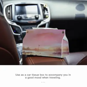 The Boat And Sunset Leather Tissue Box