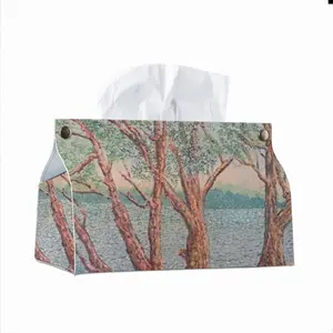 Trees Near A Lake Leather Tissue Box