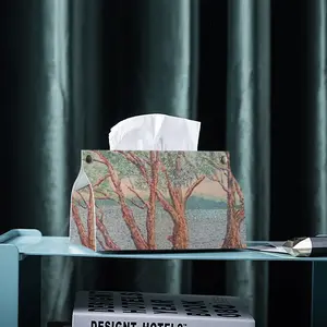 Trees Near A Lake Leather Tissue Box