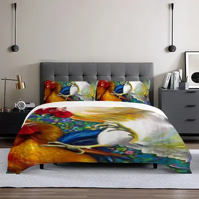 Fighting Roosters 3-Piece Bedding Set