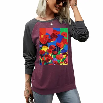 Women Poppies Two-tone Crew Neck T-Shirt