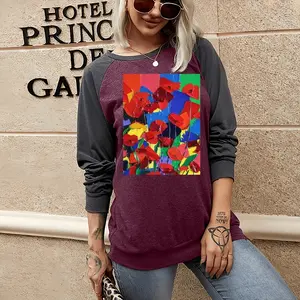 Women Poppies Two-tone Crew Neck T-Shirt