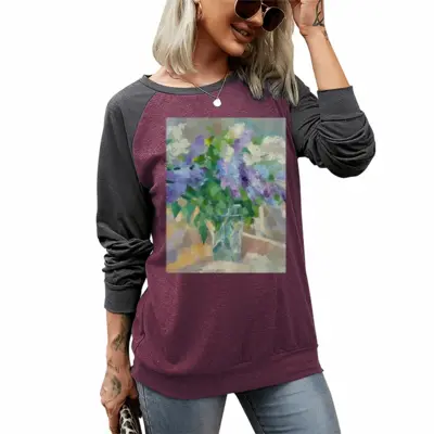 Women The Spring Flowers Two-tone Crew Neck T-Shirt