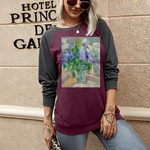 Women The Spring Flowers Two-tone Crew Neck T-Shirt