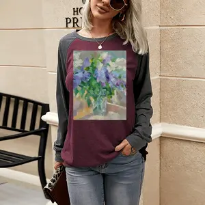 Women The Spring Flowers Two-tone Crew Neck T-Shirt