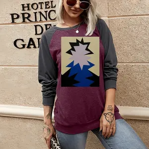 Women Blue Scarf Two-tone Crew Neck T-Shirt