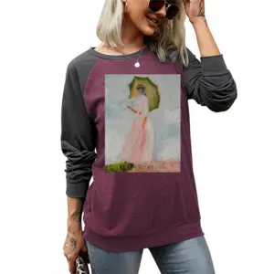 Women Lady Two-tone Crew Neck T-Shirt