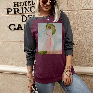 Women Lady Two-tone Crew Neck T-Shirt