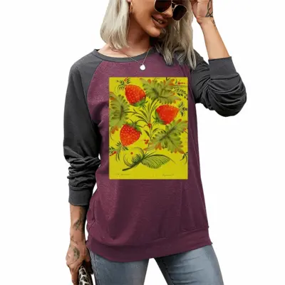 Women Raspberry Two-tone Crew Neck T-Shirt