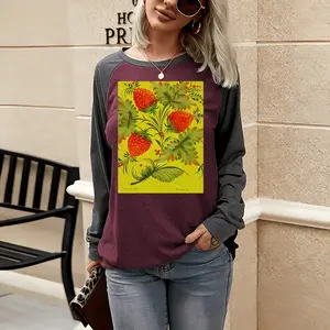 Women Raspberry Two-tone Crew Neck T-Shirt