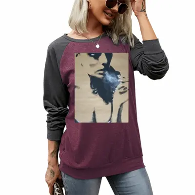 Women Sigaret Two-tone Crew Neck T-Shirt