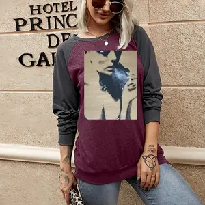 Women Sigaret Two-tone Crew Neck T-Shirt