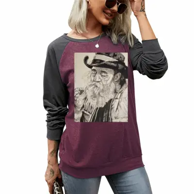 Women Old Cowboy Two-tone Crew Neck T-Shirt