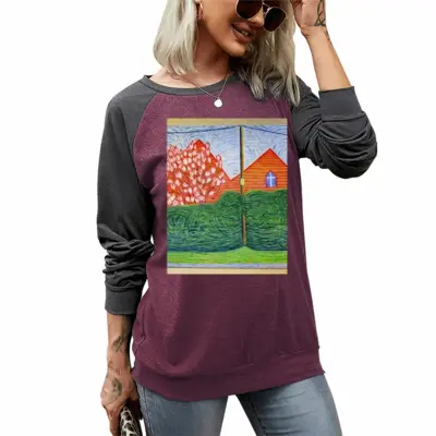 Women Verdant Curtain Two-tone Crew Neck T-Shirt