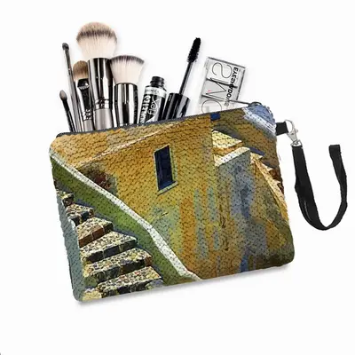 Santorini Oia Stairs Sequin Makeup Bag