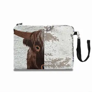 Bull - Red Bull Taurus Animals Buffalo Wild Sequin Makeup Bag