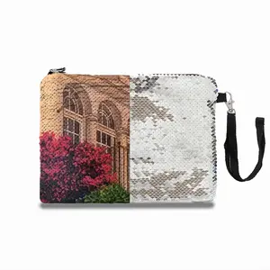 Italian Villa With Bougainvillea Sequin Makeup Bag