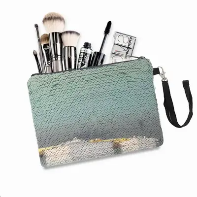 Lagoon With Two Boats Sequin Makeup Bag