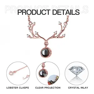 Lady In Red Square Deer Horn Projection Pendant